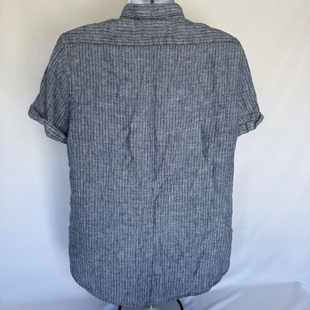 Scotch & Soda Mens XXL Linen Blue Micro Print Short Sleeve Button Down Shirt - Picture 3 of 12